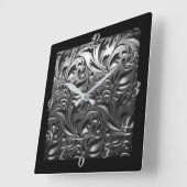 Silbermetallgravur aus abstraktem Graustahl Quadratische Wanduhr (Winkel)