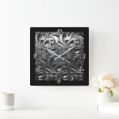 Silbermetallgravur aus abstraktem Graustahl Quadratische Wanduhr (Zuhause)