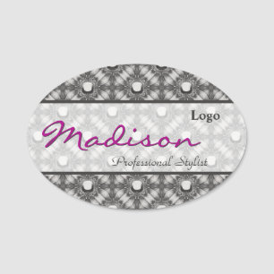 Silbermetallische Blume und Edelsteine Name-Tag Namensschild
