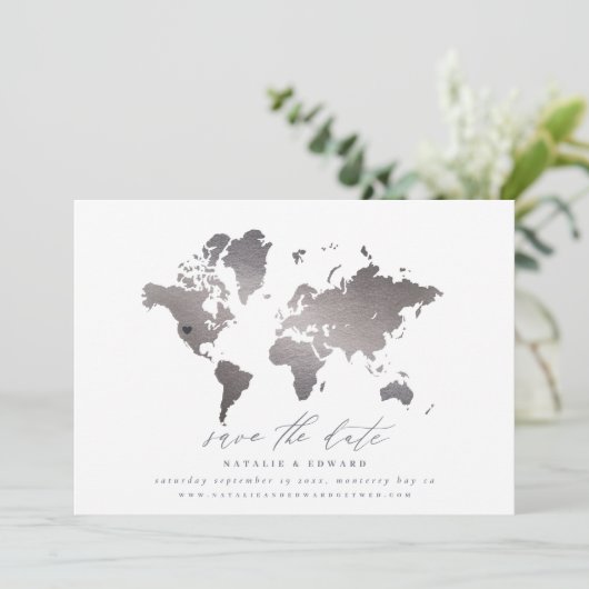 Silbermetallische Weltkarte Ankündigung (Stehend Vorderseite)