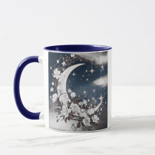 Silbermond mit weißen Blüten Tasse (Links)