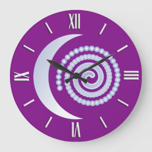 Silbermond-Spirale, tief lila Große Wanduhr