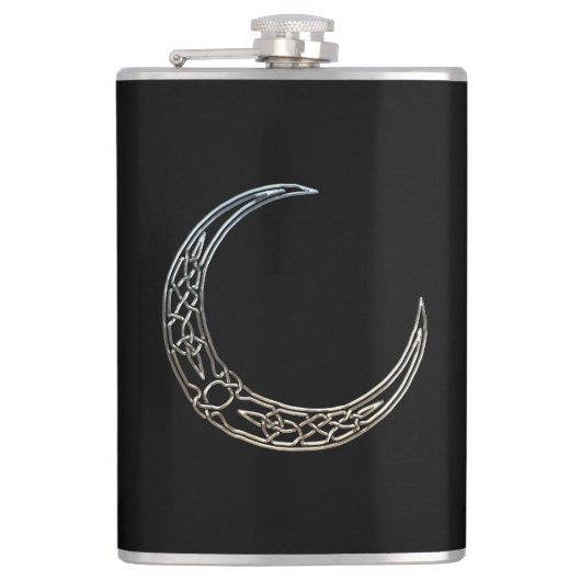 Silbermond und schwarzer keltischer Halbmond Flachmann (Vorderseite)