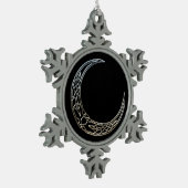 Silbermond und schwarzer keltischer Halbmond Schneeflocken Zinn-Ornament (Links)
