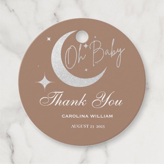 Silbermond und Sterne oh Babydusche aus Glitzer Geschenkanhänger (Vorderseite)