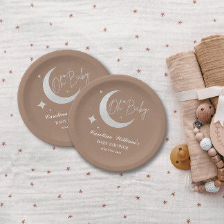 Silbermond und Sterne oh Babydusche aus Glitzer Pappteller