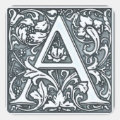 Silbermonogramm geblüht quadratischer aufkleber (Vorderseite)