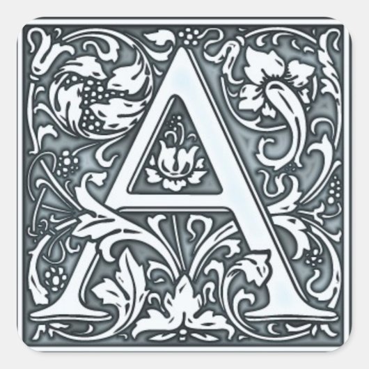 Silbermonogramm geblüht quadratischer aufkleber (Vorderseite)