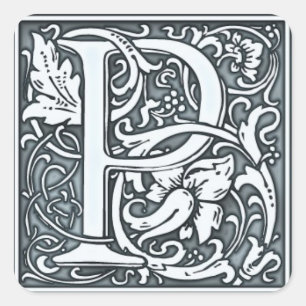 Silbermonogramm geblüht quadratischer aufkleber