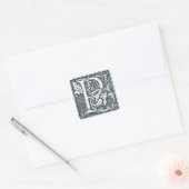 Silbermonogramm geblüht quadratischer aufkleber (Umschlag)