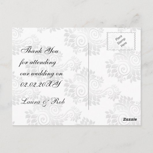 Silbermonogramm Hochzeit danke Postkarte (Rückseite)