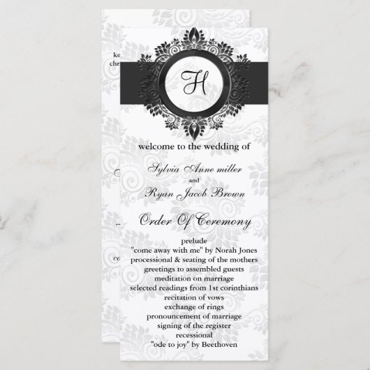 Silbermonogramm-Hochzeitsprogramm Programm (Vorne/Hinten)