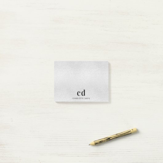 Silbermonogramm Initialen Name Post-it Klebezettel (Auf Schreibtisch)
