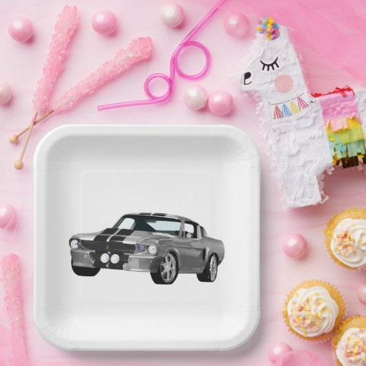 Silbermuskelwagen Pappteller (Party)