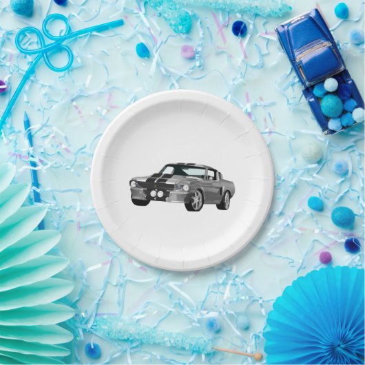 Silbermuskelwagen Pappteller (Party)