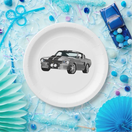 Silbermuskelwagen Pappteller (Party)