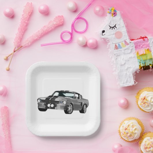 Silbermuskelwagen Pappteller (Party)