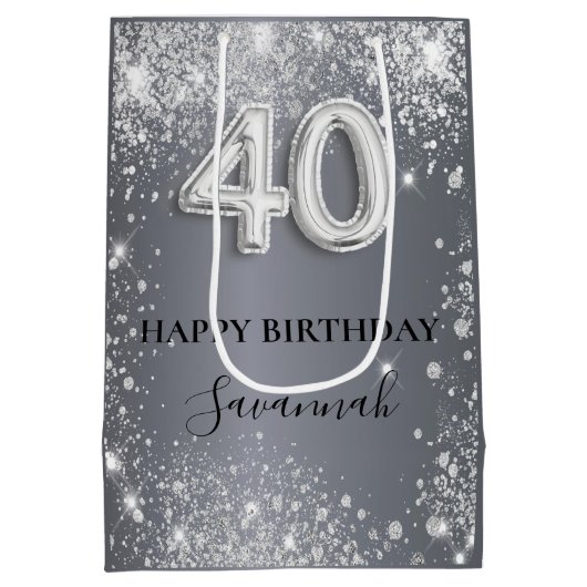 Silbername des 40. Glitzer Mittlere Geschenktüte (Rückseite)