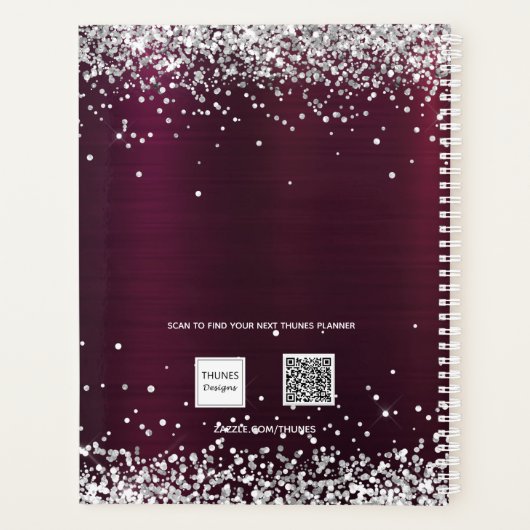 Silbername des Burgunder Glitzer 2026 Planer (Rückseite)