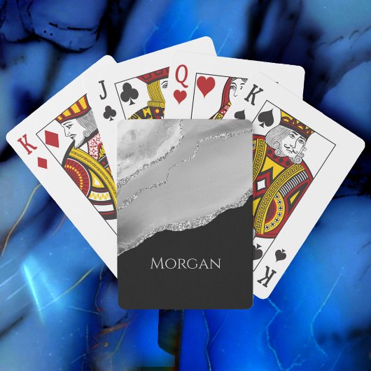 Silbername, Glitzer und Agate auf Schwarz Spielkarten