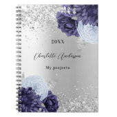 Silbernaveblasblauen Blumen elegant glamourös Notizblock (Vorderseite)