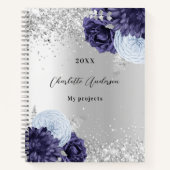 Silbernaveblasblauen Blumen elegant glamourös Notizblock (Vorderseite)