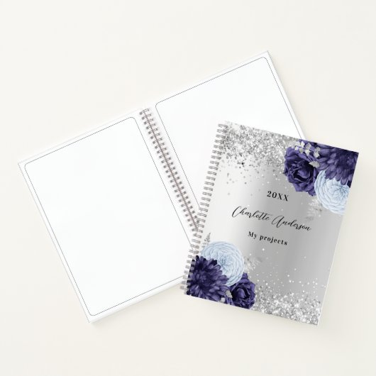 Silbernaveblasblauen Blumen elegant glamourös Notizblock (Innenseite)