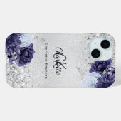 Silbernaveblasblauer Blütenblattmuster, eleganter Case-Mate iPhone Hülle (Rückseite (Horizontal))