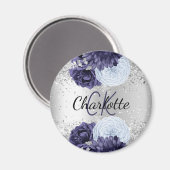 Silbernaveblasblauer Blütenblattmuster, eleganter  Magnet (Vorderseite/Rückseite)