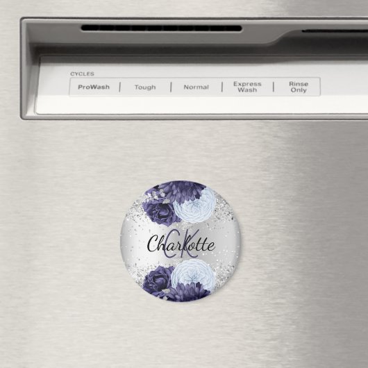 Silbernaveblasblauer Blütenblattmuster, eleganter Magnet (In Situ (Geschirrspüler))