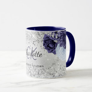 Silbernaveblasblauer Blütenblattmuster, eleganter Tasse