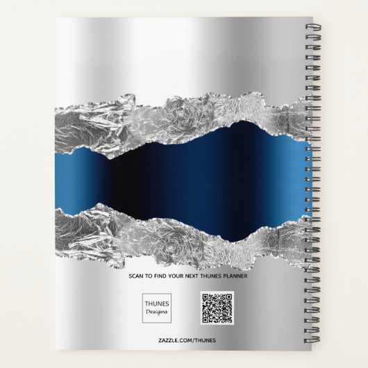 Silbernavy-blau-agate Marmor Name elegant 2023 Planer (Rückseite)