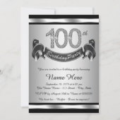 Silberne 100. Geburtstagsparty Einladung (Vorderseite)