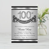 Silberne 100. Geburtstagsparty Einladung (Stehend Vorderseite)