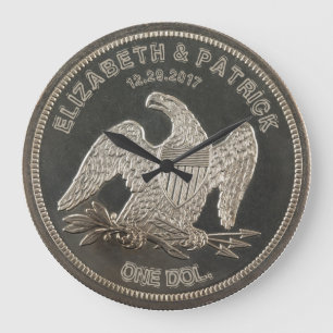 Silberne 1865 Dollar Hochzeit oder Jahrestag Große Wanduhr