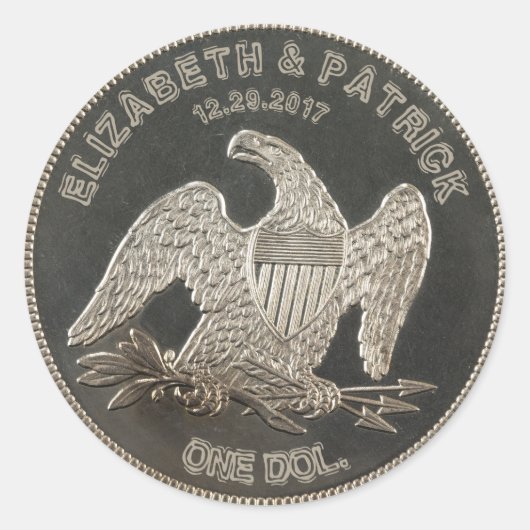 Silberne 1865 Dollar Hochzeit oder Jahrestag Runder Aufkleber (Vorderseite)