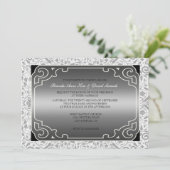Silberne 1920er Jahre Art-Déco-Hochzeit Einladung (Stehend Vorderseite)