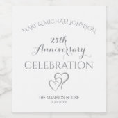 Silberne 25. Hochzeitstag Weinetikett (Einzelnes Label)