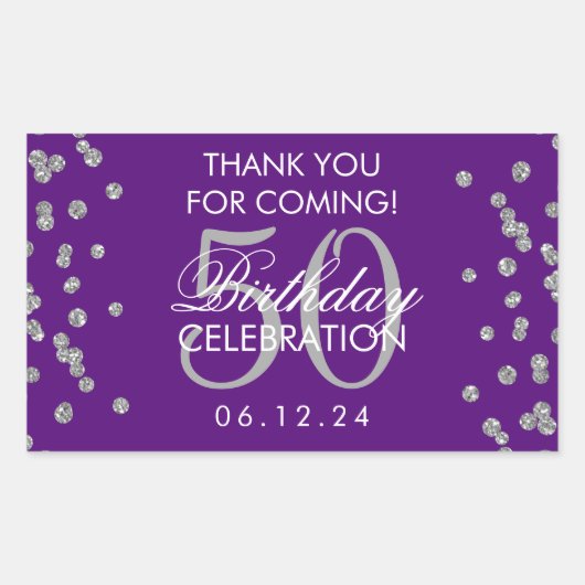 Silberne 50. Geburtstag Danke Confetti Lila Rechteckiger Aufkleber (Vorderseite)