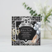 Silberne 50. Geburtstagsparty - Brille Einladung (Stehend Vorderseite)