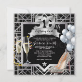 Silberne 50. Geburtstagsparty - Brille Einladung (Vorderseite)