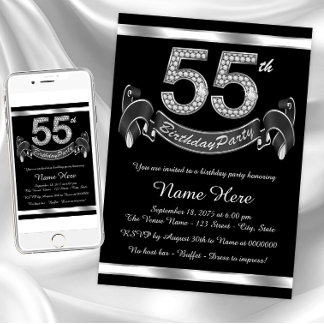 Silberne 55. Geburtstagsparty Einladung
