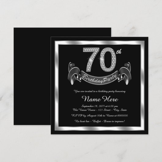 Silberne 70. Geburtstagsparty Einladung (Vorne/Hinten)