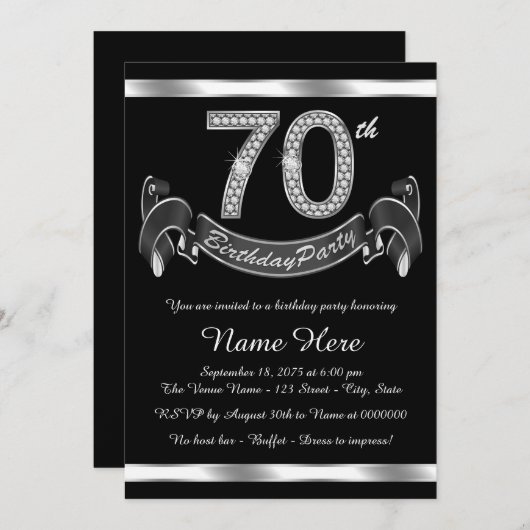 Silberne 70. Geburtstagsparty Einladung (Vorne/Hinten)