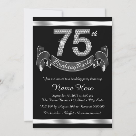Silberne 75. Geburtstagsparty Einladung (Vorderseite)