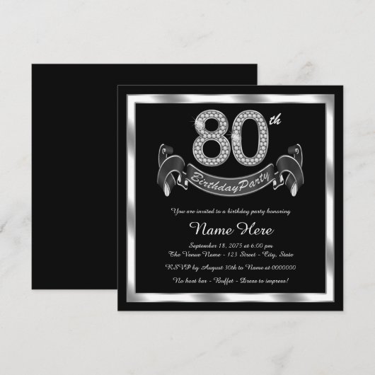 Silberne 80. Geburtstagsparty Einladung (Vorne/Hinten)