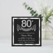 Silberne 80. Geburtstagsparty Einladung (Stehend Vorderseite)