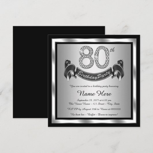 Silberne 80. Geburtstagsparty Einladung (Vorne/Hinten)