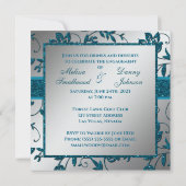 Silberne Aquamarine IMITATE Glitzer Blumenengagier Einladung (Rückseite)