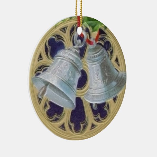 Silberne Bell, Stechpalme und beflecktes Glas Keramikornament (Rechts)